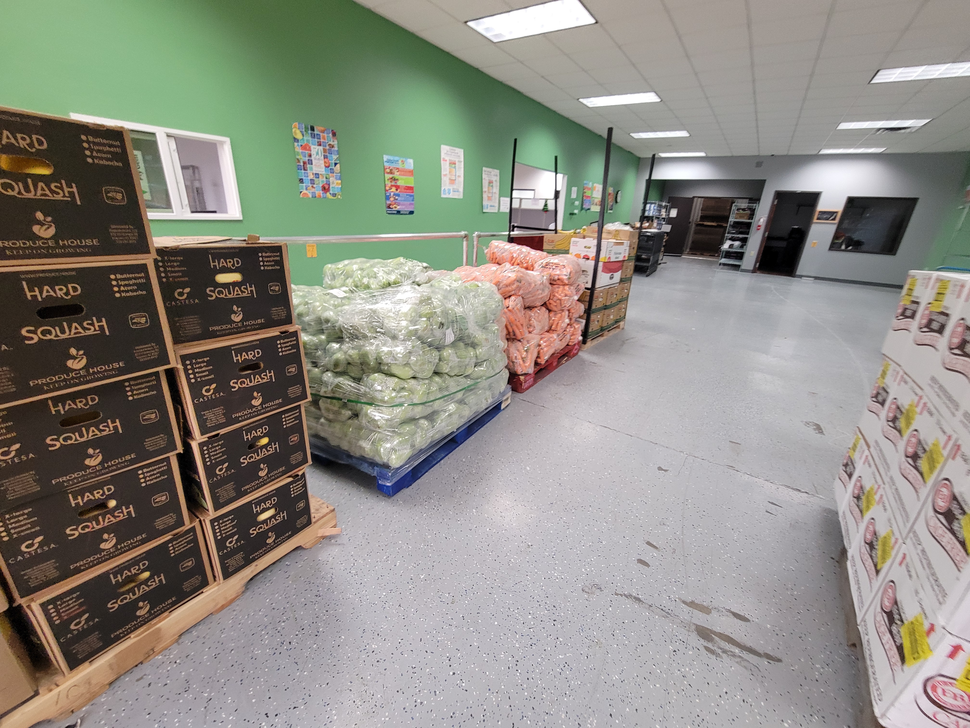 Pallets of produce and eggs.